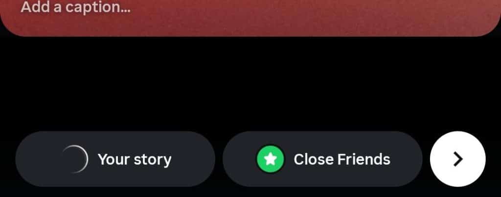 Instagram Story sharing screen showing the “Your story” and “Close Friends” buttons before posting a Story with music.