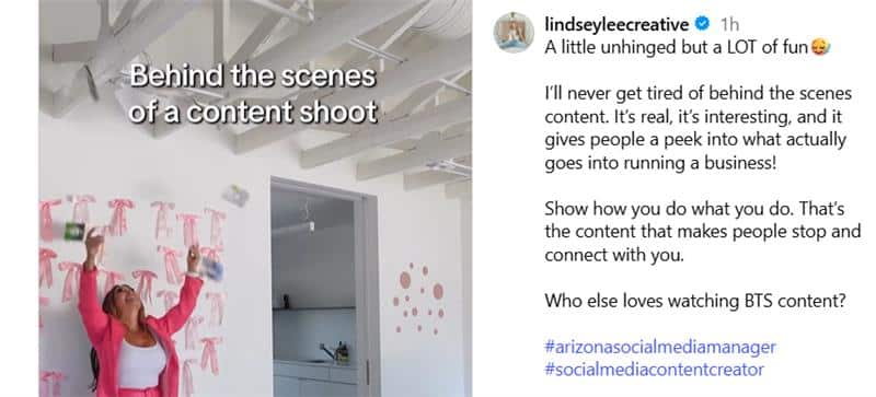 Behind-the-scenes photo of a content creator having fun during a shoot, illustrating an authentic Instagram Story idea.